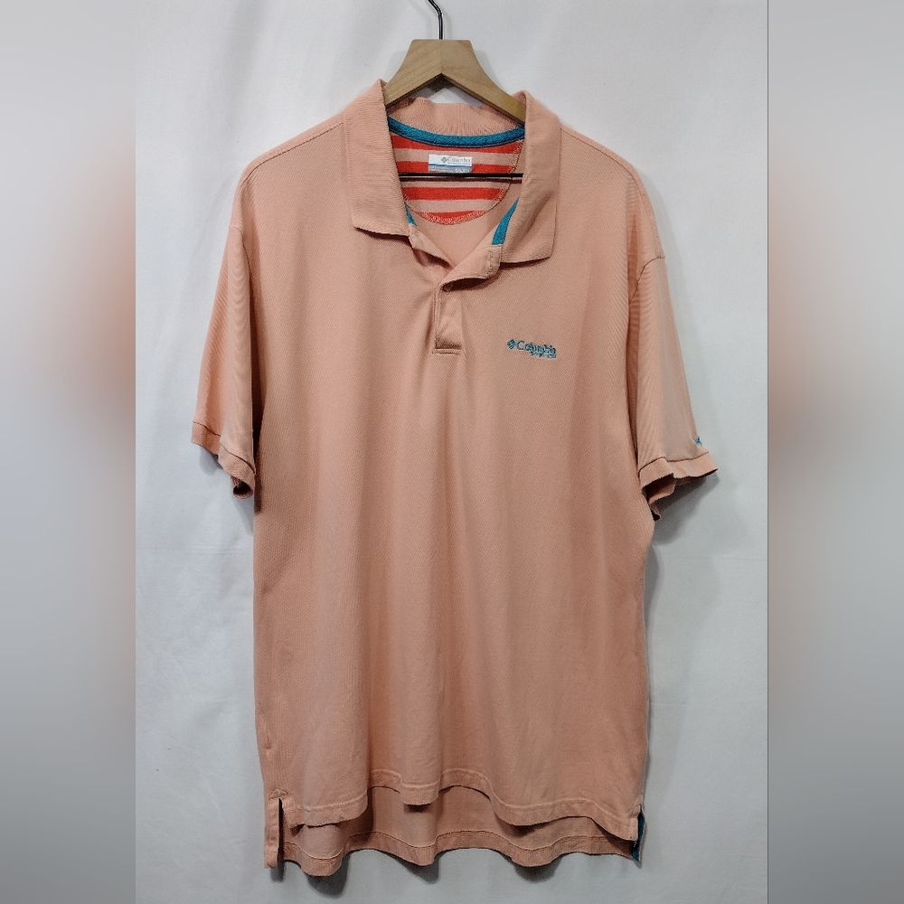 Columbia PFG Omni-Shade Short Sleeve Fishing Polo Shirt Womens XXL Orange Y2K